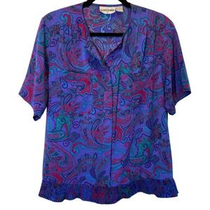 Alfred Dunner Vintage Women's Size 12 Purple Paisley‎ Print Short Sleeve Blouse